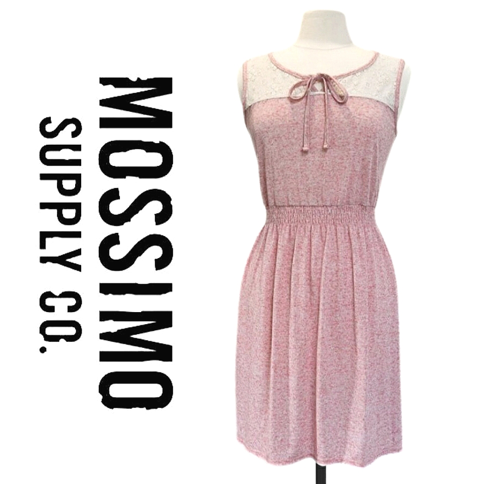 Pink Jersey Linen Blend Dress With Cream Lace | Large